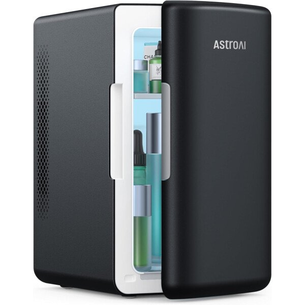 AstroAI Mini refrigerador de 2.0 generación, 6 litros/8 latas, refrigerador de maquillaje para el cuidado de la piel, 110 V CA/12 V CC, enfriador termoeléctrico portátil y calentador pequeño para