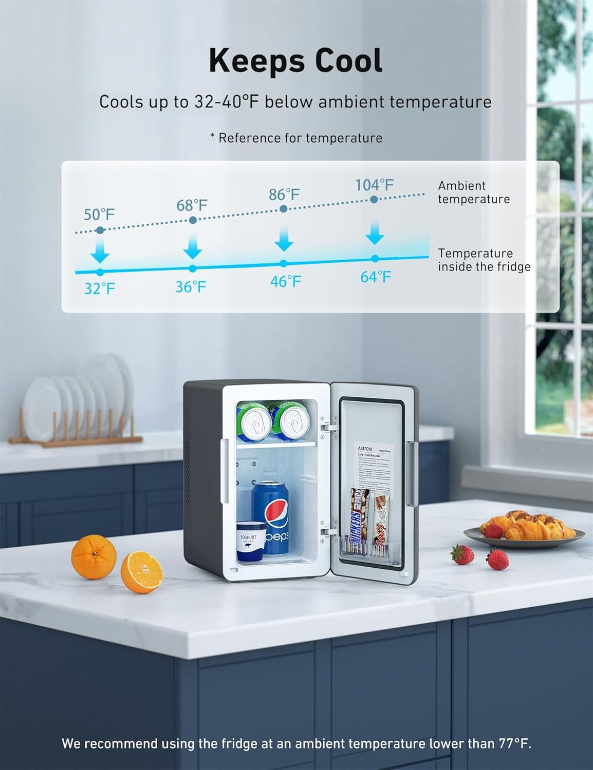 AstroAI Mini refrigerador de 2.0 generación, 6 litros/8 latas, refrigerador de maquillaje para el cuidado de la piel, 110 V CA/12 V CC, enfriador termoeléctrico portátil y calentador pequeño para - Imagen 2