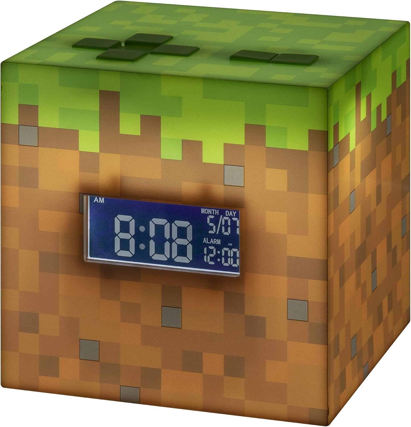 Paladone Minecraft Grass Block - Reloj despertador digital, función de lámpara iluminada, reproduce música oficial en juegos, decoración de dormitorio para jugadores de Minecraft