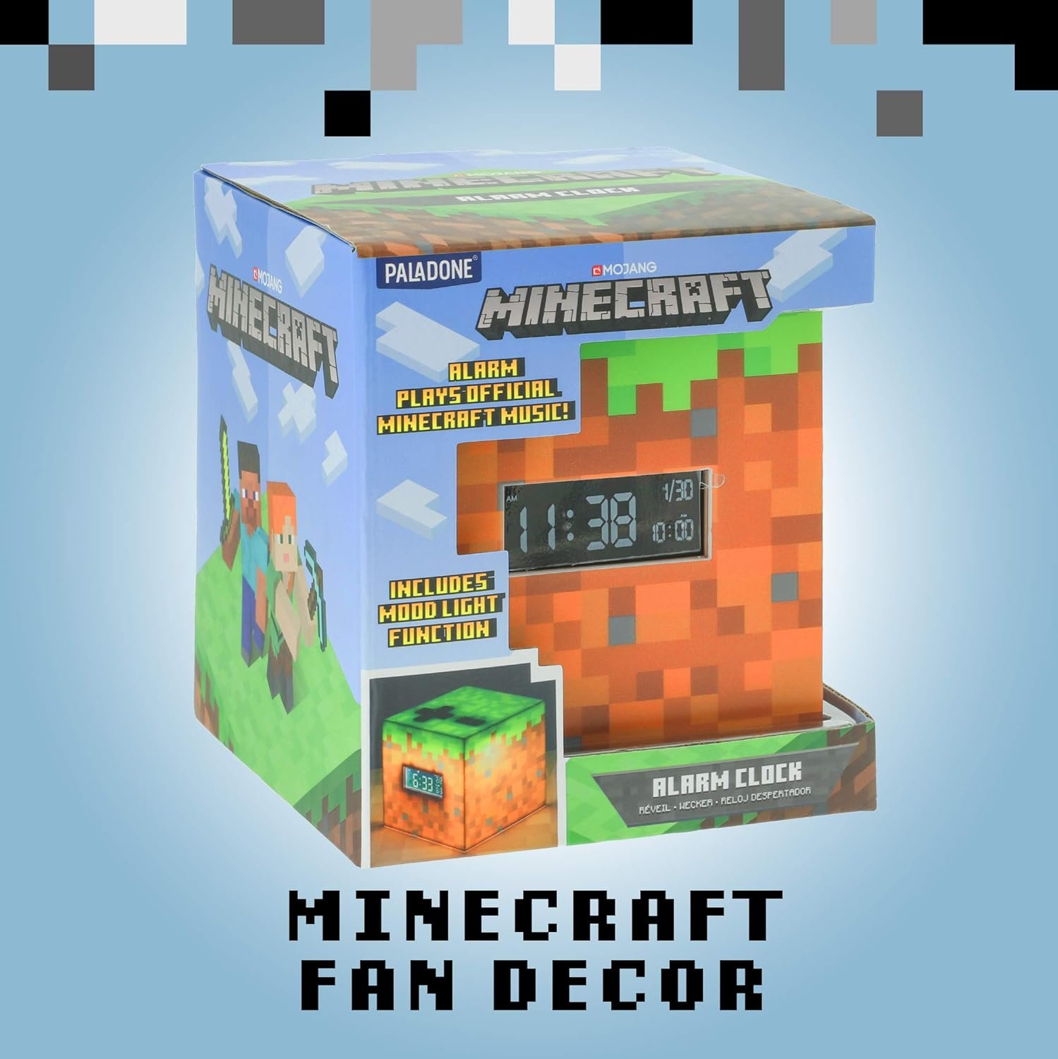 Paladone Minecraft Grass Block - Reloj despertador digital, función de lámpara iluminada, reproduce música oficial en juegos, decoración de dormitorio para jugadores de Minecraft - Imagen 7