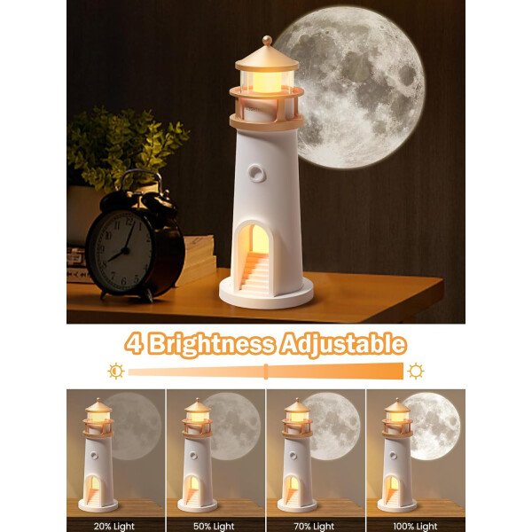 Lámpara de luna proyector de luz nocturna, lámpara de faro, luz nocturna para niños, proyector de galaxia de luz de luna recargable, lámpara de mesa estética LED recargable, regalos de cumpleaños de - Imagen 3