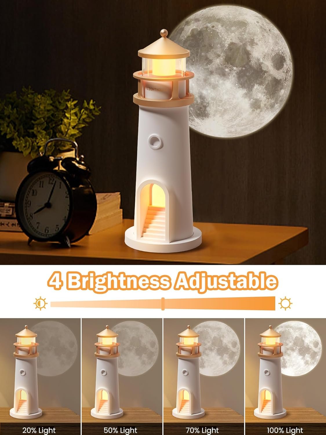 Lámpara de luna proyector de luz nocturna, lámpara de faro, luz nocturna para niños, proyector de galaxia de luz de luna recargable, lámpara de mesa estética LED recargable, regalos de cumpleaños de - Imagen 3