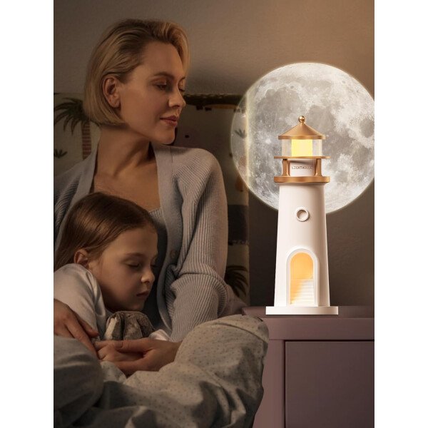 Lámpara de luna proyector de luz nocturna, lámpara de faro, luz nocturna para niños, proyector de galaxia de luz de luna recargable, lámpara de mesa estética LED recargable, regalos de cumpleaños de - Imagen 4