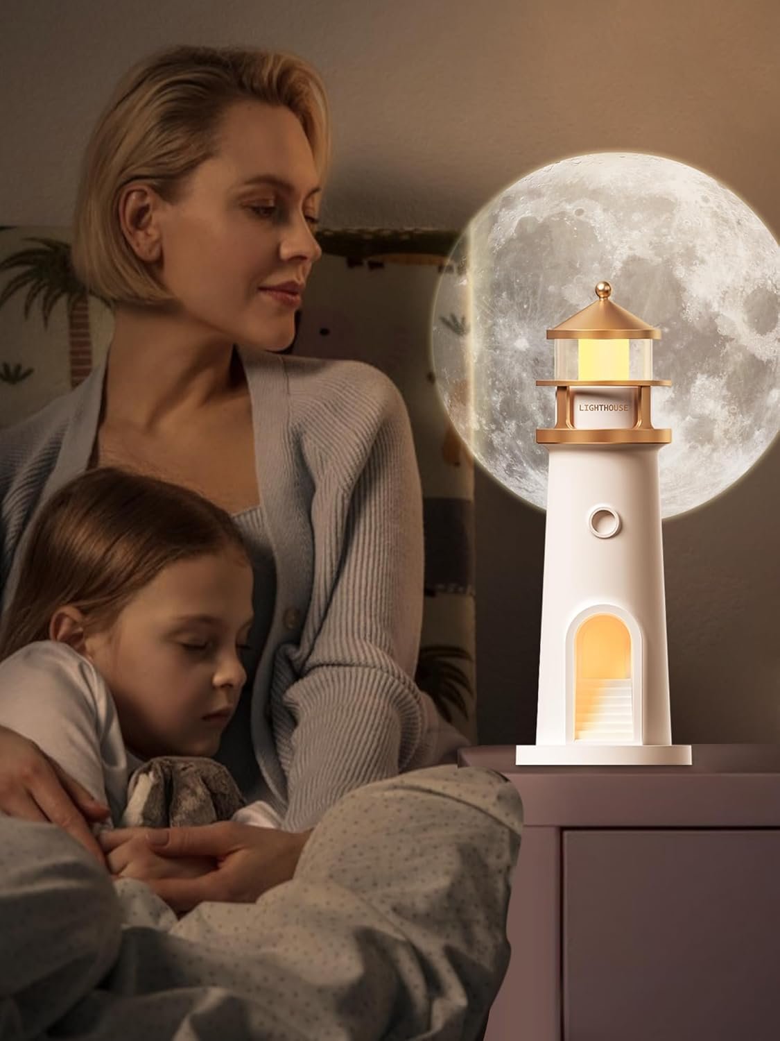 Lámpara de luna proyector de luz nocturna, lámpara de faro, luz nocturna para niños, proyector de galaxia de luz de luna recargable, lámpara de mesa estética LED recargable, regalos de cumpleaños de - Imagen 4