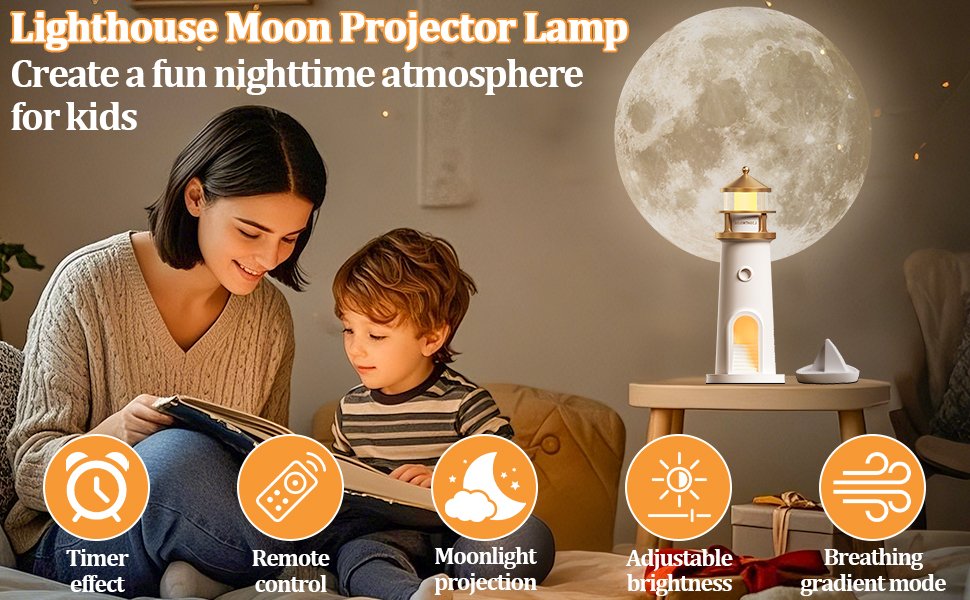 Lámpara de luna de faro proyector luz nocturna