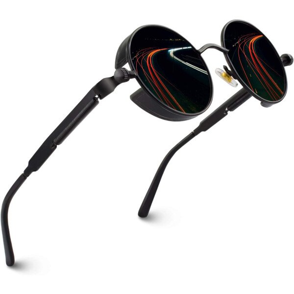 CGID Retro Steampunk Round Polarized Sunglasses Men Womens Metal Circle Frame UV400 Protection E72