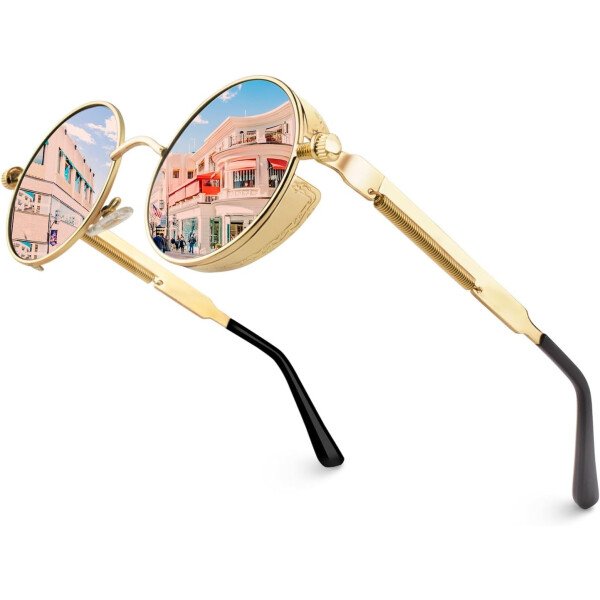 CGID Retro Steampunk Round Polarized Sunglasses Men Womens Metal Circle Frame UV400 Protection E72 - Imagen 2
