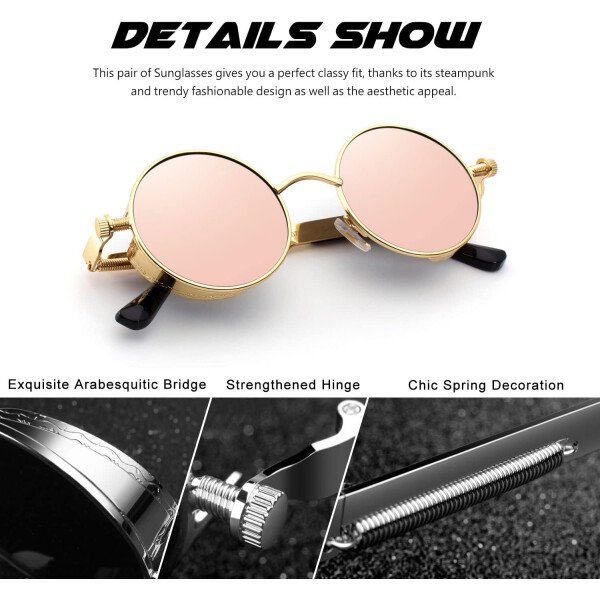 CGID Retro Steampunk Round Polarized Sunglasses Men Womens Metal Circle Frame UV400 Protection E72 - Imagen 4