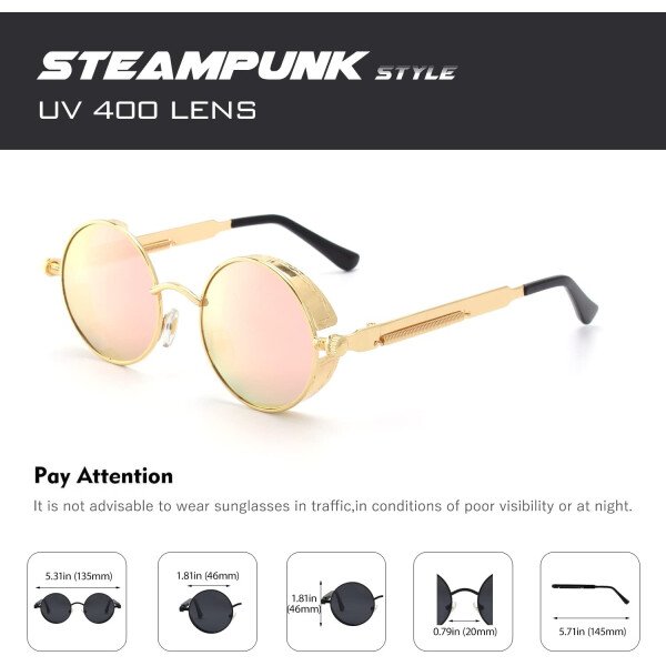 CGID Retro Steampunk Round Polarized Sunglasses Men Womens Metal Circle Frame UV400 Protection E72 - Imagen 6