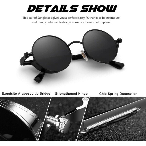 CGID Retro Steampunk Round Polarized Sunglasses Men Womens Metal Circle Frame UV400 Protection E72 - Imagen 10