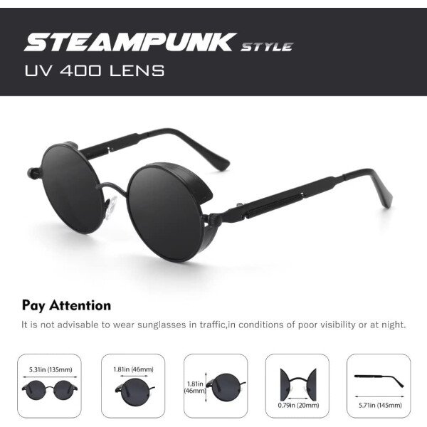 CGID Retro Steampunk Round Polarized Sunglasses Men Womens Metal Circle Frame UV400 Protection E72 - Imagen 13