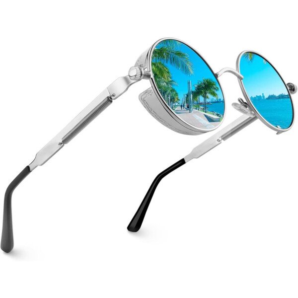 CGID Retro Steampunk Round Polarized Sunglasses Men Womens Metal Circle Frame UV400 Protection E72 - Imagen 15