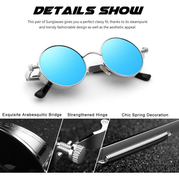 CGID Retro Steampunk Round Polarized Sunglasses Men Womens Metal Circle Frame UV400 Protection E72 - Imagen 16