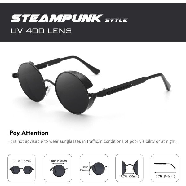 CGID Retro Steampunk Round Polarized Sunglasses Men Womens Metal Circle Frame UV400 Protection E72 - Imagen 21