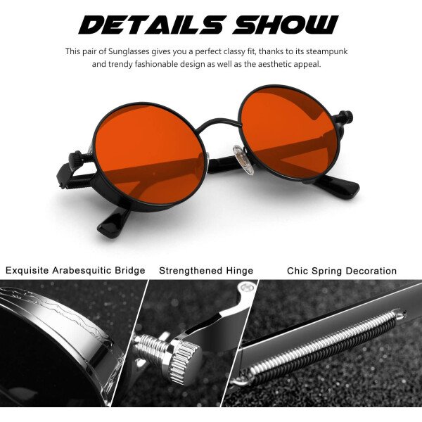 CGID Retro Steampunk Round Polarized Sunglasses Men Womens Metal Circle Frame UV400 Protection E72 - Imagen 23