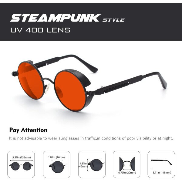 CGID Retro Steampunk Round Polarized Sunglasses Men Womens Metal Circle Frame UV400 Protection E72 - Imagen 24