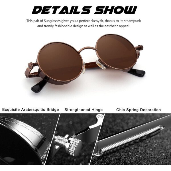 CGID Retro Steampunk Round Polarized Sunglasses Men Womens Metal Circle Frame UV400 Protection E72 - Imagen 26