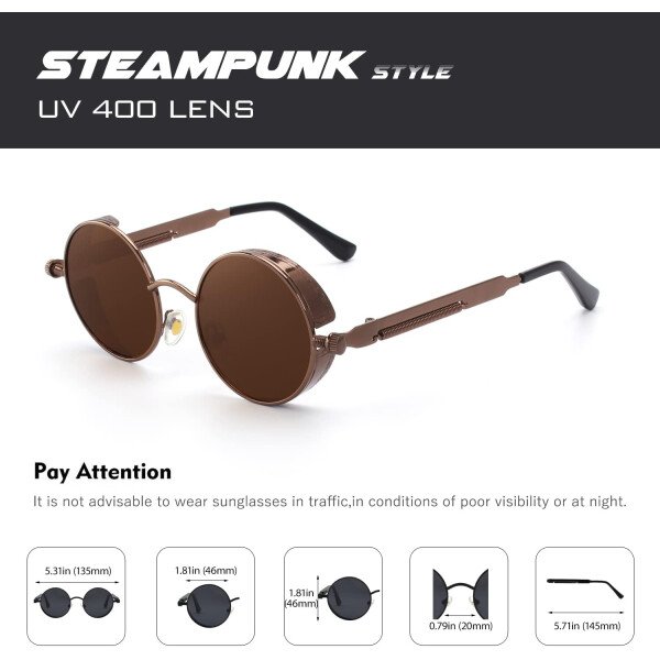 CGID Retro Steampunk Round Polarized Sunglasses Men Womens Metal Circle Frame UV400 Protection E72 - Imagen 29