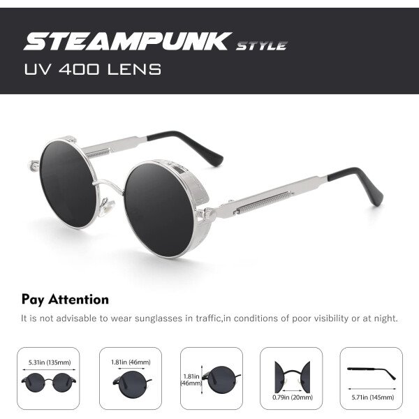 CGID Retro Steampunk Round Polarized Sunglasses Men Womens Metal Circle Frame UV400 Protection E72 - Imagen 31