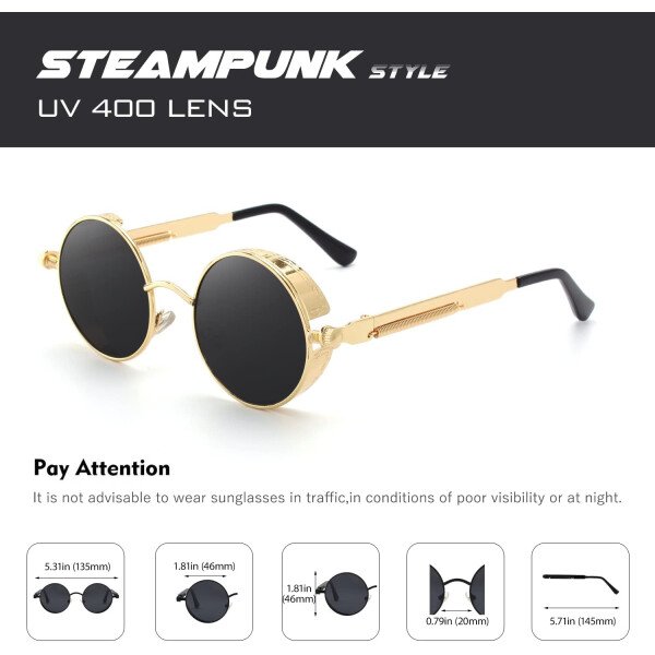 CGID Retro Steampunk Round Polarized Sunglasses Men Womens Metal Circle Frame UV400 Protection E72 - Imagen 33