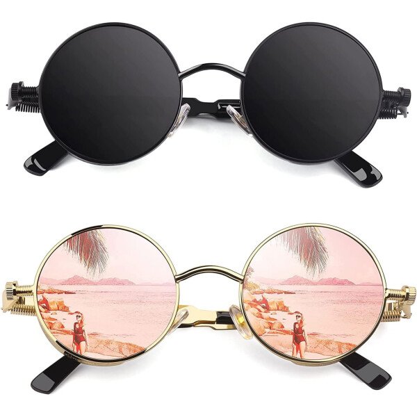 CGID Retro Steampunk Round Polarized Sunglasses Men Womens Metal Circle Frame UV400 Protection E72 - Imagen 34