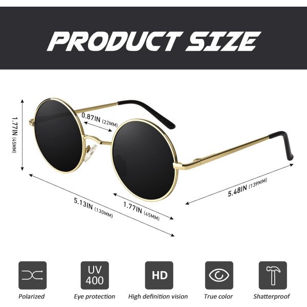 CGID Gafas de sol unisex polarizadas redondas E01 Lennon - Imagen 7