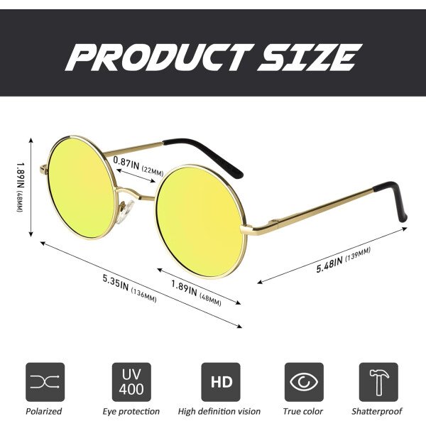 CGID Gafas de sol unisex polarizadas redondas E01 Lennon - Imagen 46