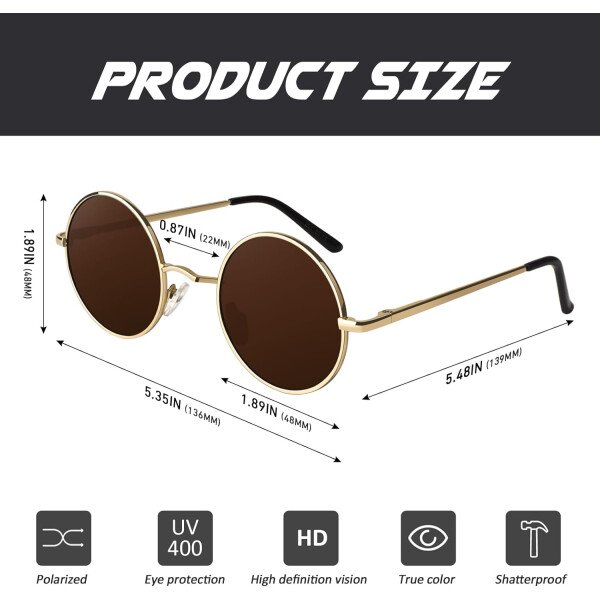 CGID Gafas de sol unisex polarizadas redondas E01 Lennon - Imagen 54