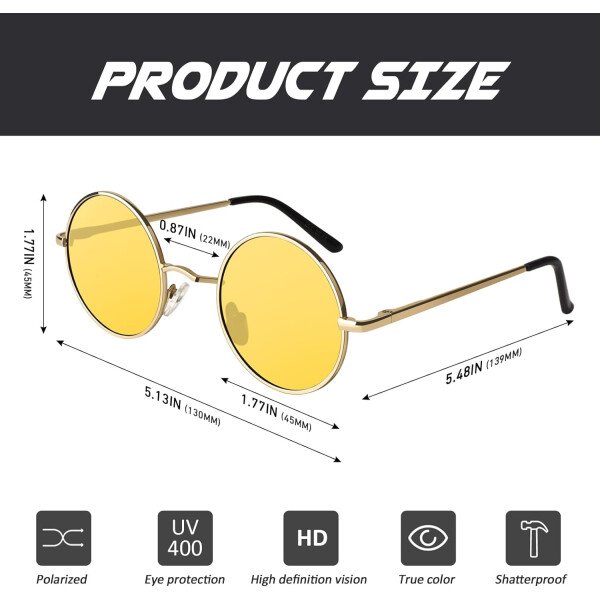 CGID Gafas de sol unisex polarizadas redondas E01 Lennon - Imagen 63