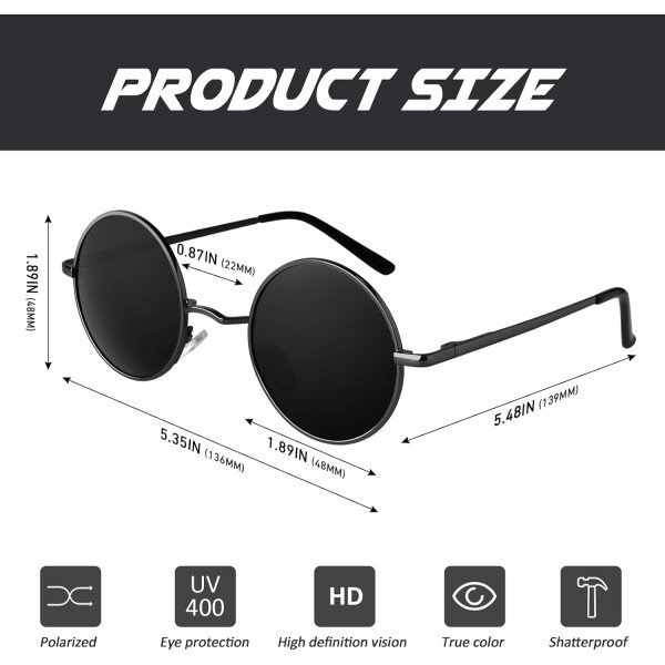 CGID Gafas de sol unisex polarizadas redondas E01 Lennon - Imagen 72