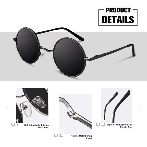 Sunier Gafas de sol redondas para hombre y mujer, polarizadas, hippie, Lennon retro, círculo, UV400, gafas de sol - Imagen 4