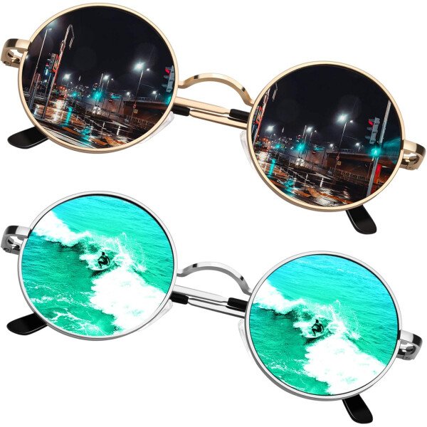 Sunier Gafas de sol redondas para hombre y mujer, polarizadas, hippie, Lennon retro, círculo, UV400, gafas de sol - Imagen 11