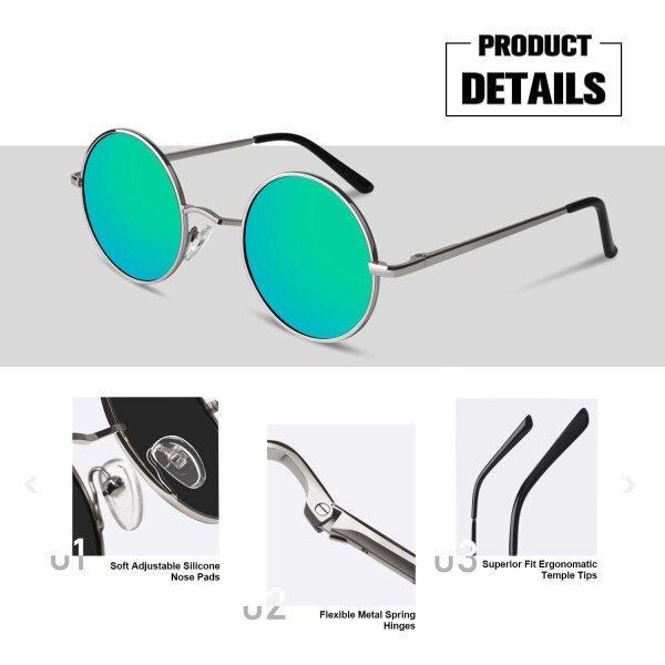 Sunier Gafas de sol redondas para hombre y mujer, polarizadas, hippie, Lennon retro, círculo, UV400, gafas de sol - Imagen 12
