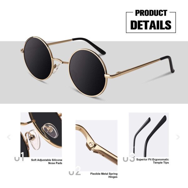Sunier Gafas de sol redondas para hombre y mujer, polarizadas, hippie, Lennon retro, círculo, UV400, gafas de sol - Imagen 14