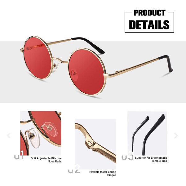 Sunier Gafas de sol redondas para hombre y mujer, polarizadas, hippie, Lennon retro, círculo, UV400, gafas de sol - Imagen 16