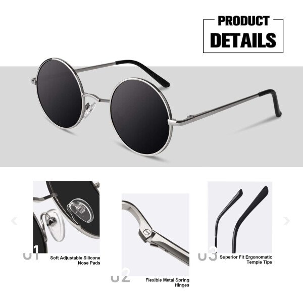 Sunier Gafas de sol redondas para hombre y mujer, polarizadas, hippie, Lennon retro, círculo, UV400, gafas de sol - Imagen 21