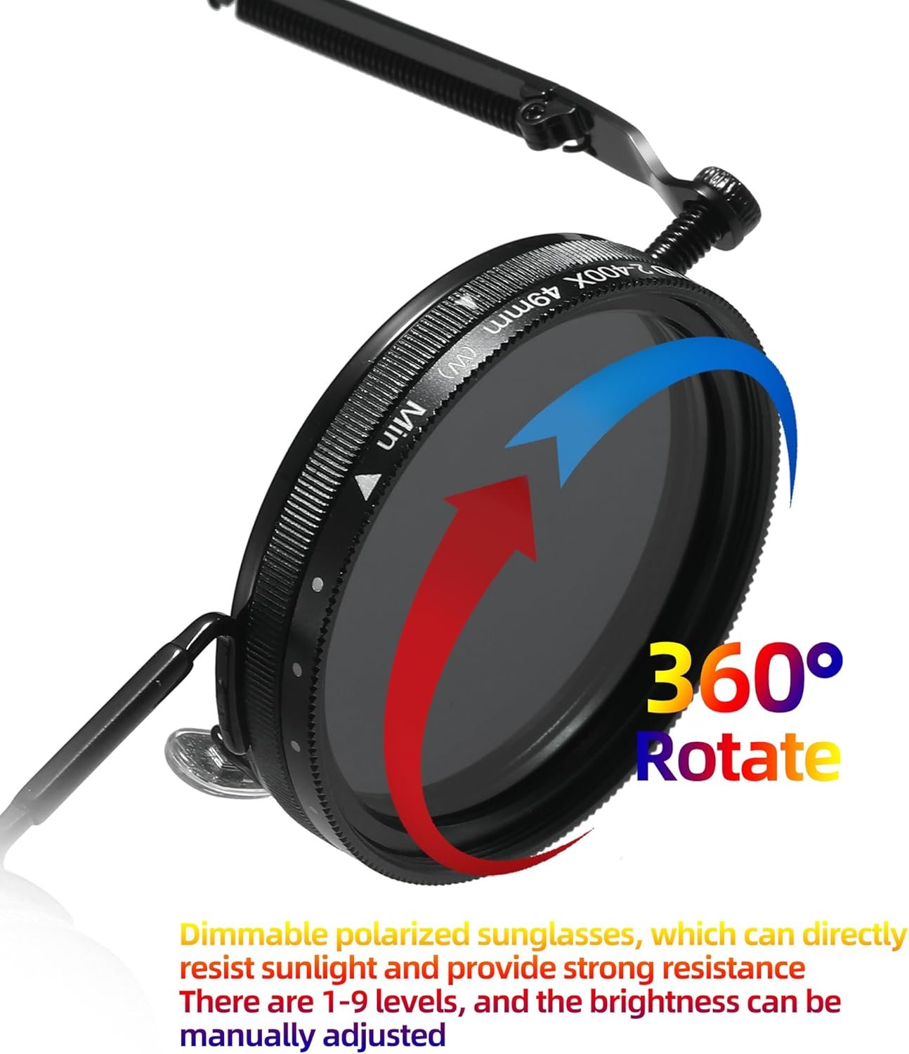 JOLLYNOVA Gafas de sol de tinte ajustable, gafas de cambio nocturno de 1-9 engranajes, gafas de sol polarizadas redondas de metal retro, lentes de filtro ND - Imagen 8