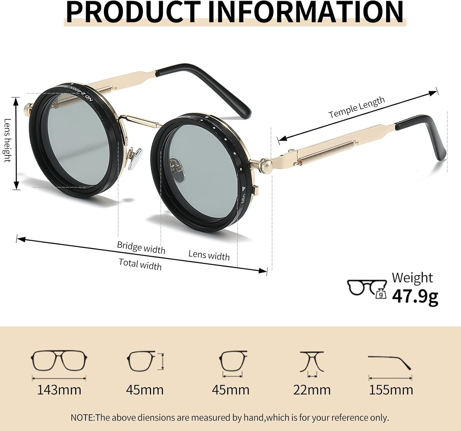 JOLLYNOVA Gafas de sol de tinte ajustable, gafas de cambio nocturno de 1-9 engranajes, gafas de sol polarizadas redondas de metal retro, lentes de filtro ND - Imagen 13