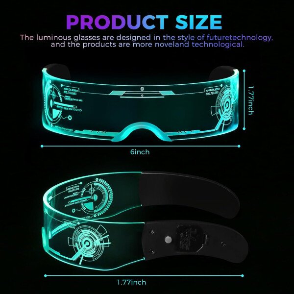 Gafas de visera LED iluminadas en 7 colores y 4 modos, gafas Cyberpunk para Halloween, cosplay, fiesta, bar, adultos (geniales) - Imagen 3