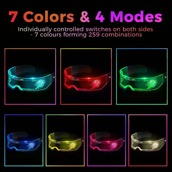 Gafas de visera LED iluminadas en 7 colores y 4 modos, gafas Cyberpunk para Halloween, cosplay, fiesta, bar, adultos (geniales) - Imagen 4