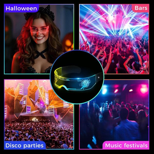 Gafas de visera LED iluminadas en 7 colores y 4 modos, gafas Cyberpunk para Halloween, cosplay, fiesta, bar, adultos (geniales) - Imagen 7