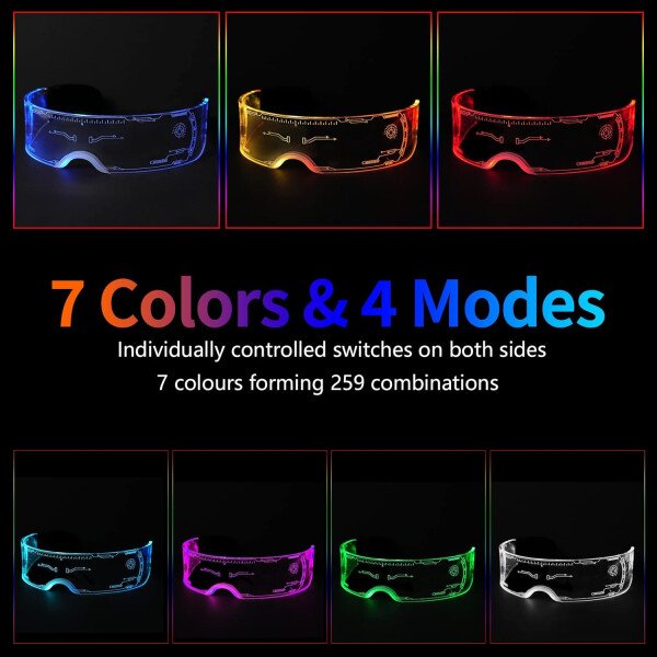 Gafas de visera LED iluminadas en 7 colores y 4 modos, gafas Cyberpunk para Halloween, cosplay, fiesta, bar, adultos (geniales) - Imagen 10