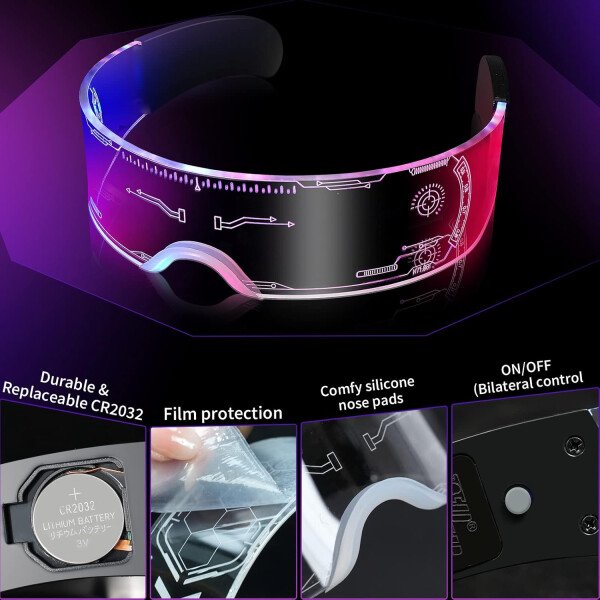 Gafas de visera LED iluminadas en 7 colores y 4 modos, gafas Cyberpunk para Halloween, cosplay, fiesta, bar, adultos (geniales) - Imagen 12