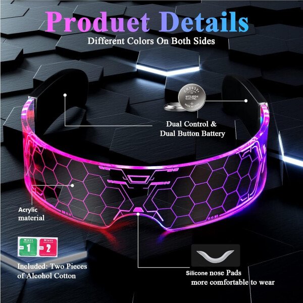 Gafas de visera LED iluminadas en 7 colores y 4 modos, gafas Cyberpunk para Halloween, cosplay, fiesta, bar, adultos (geniales) - Imagen 17