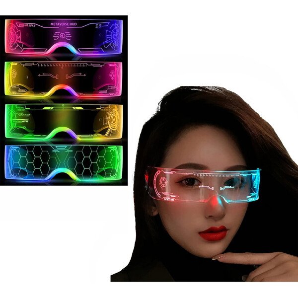 Gafas de visera LED iluminadas en 7 colores y 4 modos, gafas Cyberpunk para Halloween, cosplay, fiesta, bar, adultos (geniales) - Imagen 18