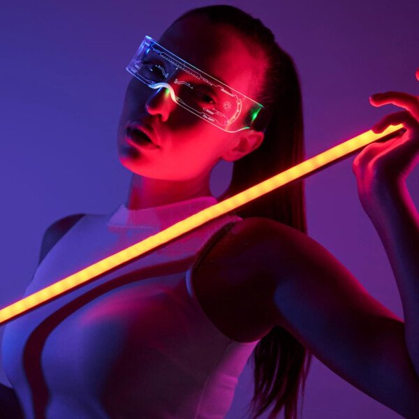 Gafas de visera LED iluminadas en 7 colores y 4 modos, gafas Cyberpunk para Halloween, cosplay, fiesta, bar, adultos (geniales) - Imagen 19