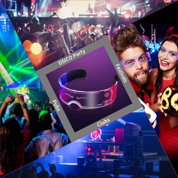 Gafas de visera LED iluminadas en 7 colores y 4 modos, gafas Cyberpunk para Halloween, cosplay, fiesta, bar, adultos (geniales) - Imagen 20