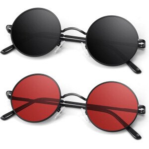 Lentes de sol polarizados redondos para hombres y mujeres, de metal retro, con protección UV 100%