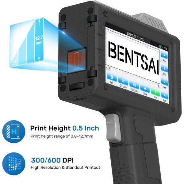 BENTSAI Impresora de inyección de tinta de mano BT-HH6205B recién actualizada con 16 horas de larga duración de 0.5 pulgadas para número de lote, código de fecha, logotipo, número de serie, código de - Imagen 4