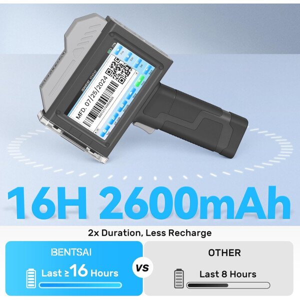 BENTSAI Impresora de inyección de tinta de mano BT-HH6205B recién actualizada con 16 horas de larga duración de 0.5 pulgadas para número de lote, código de fecha, logotipo, número de serie, código de - Imagen 10
